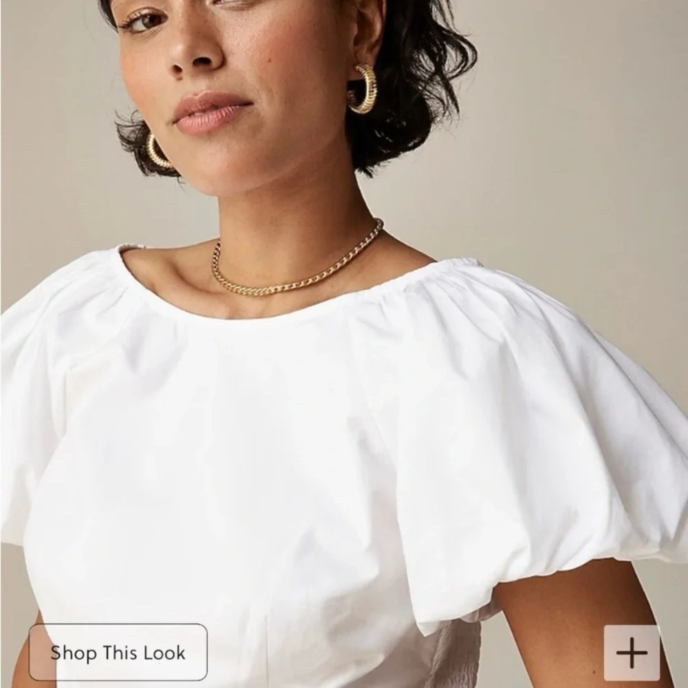 J Crew Size 10 White Cropped Fitted Puff Sleeve Blouse Top  Smocked Back NWT - Picture 5 of 17